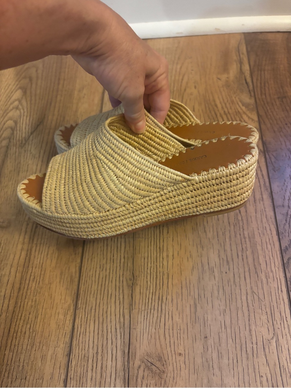 Natural Raffia Slide Wedge Sandals - Picture 2 of 5